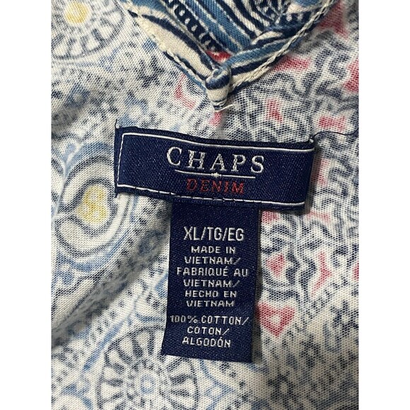 Chaps Denim Sleeveless Top XL Woven Strap Chain Closure Paisley Smocked Boho - Picture 4 of 4